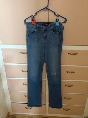 Hollister Women's Faded Blue Bootcut Jeans with Light Distressing